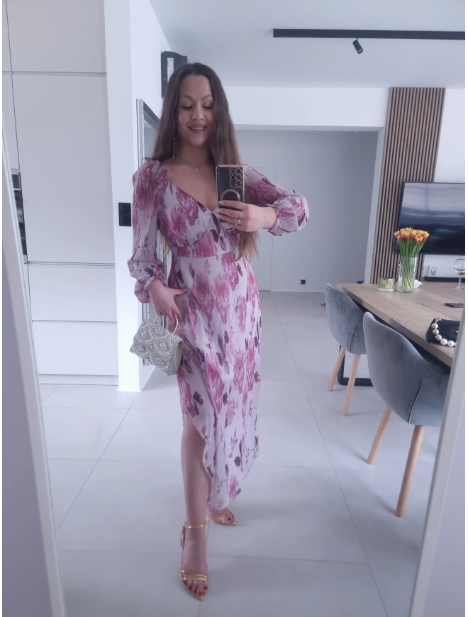 Sukienka OLIVIA MIDI  koktajlowa w kwiaty