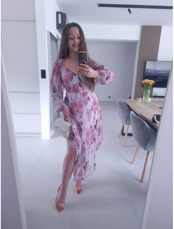 Sukienka OLIVIA MIDI  koktajlowa w kwiaty