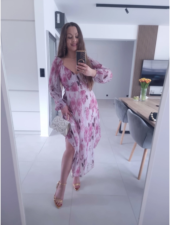 Sukienka OLIVIA MIDI  koktajlowa w kwiaty