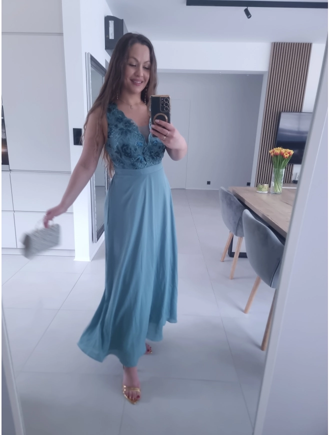 Sukienka CHARLOTTA MAXI szmaragdowa koronka wieczorowa