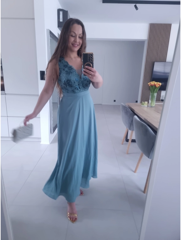 Sukienka CHARLOTTA MAXI szmaragdowa koronka wieczorowa