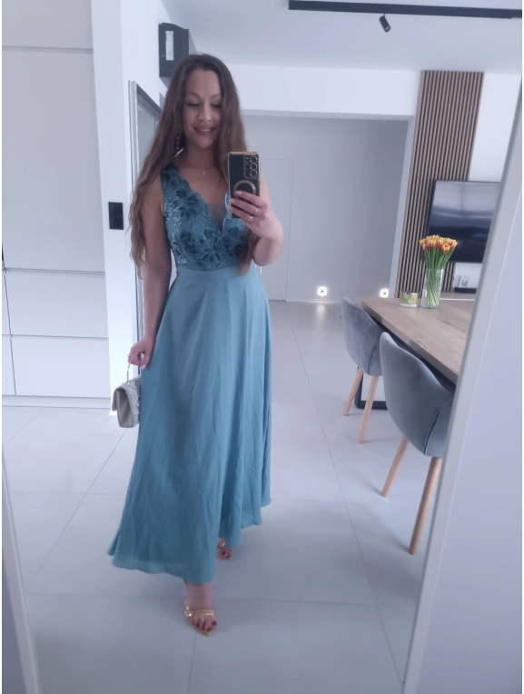 Sukienka CHARLOTTA MAXI szmaragdowa koronka wieczorowa