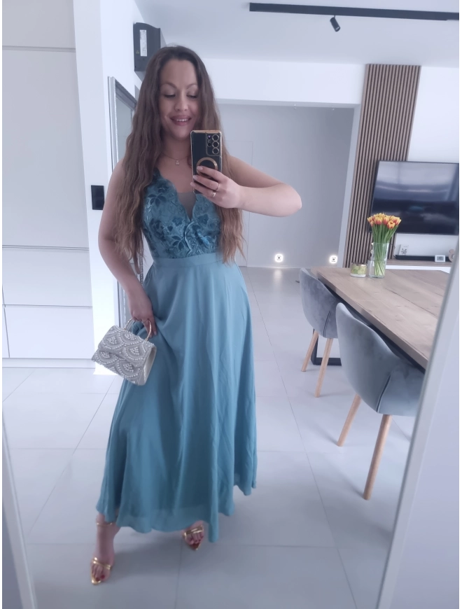 Sukienka CHARLOTTA MAXI szmaragdowa koronka wieczorowa