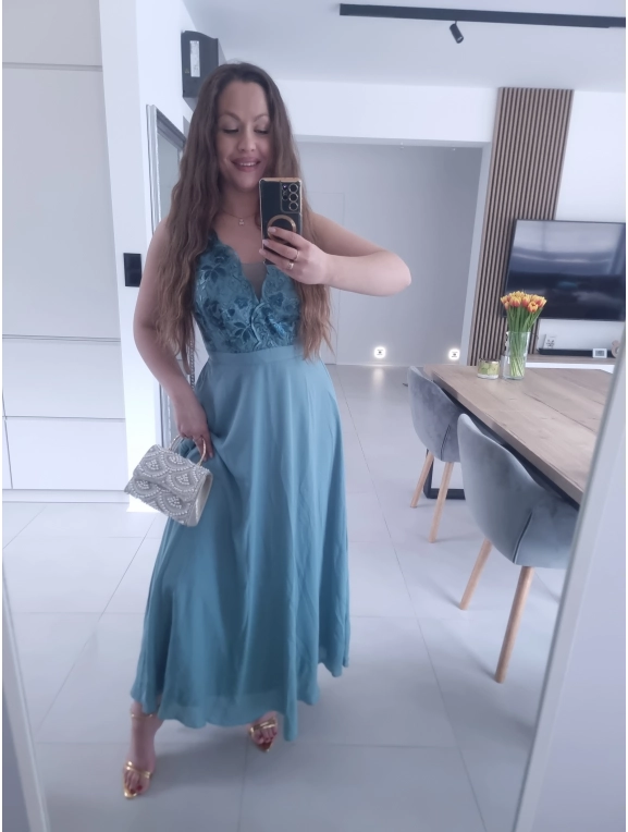 Sukienka CHARLOTTA MAXI szmaragdowa koronka wieczorowa