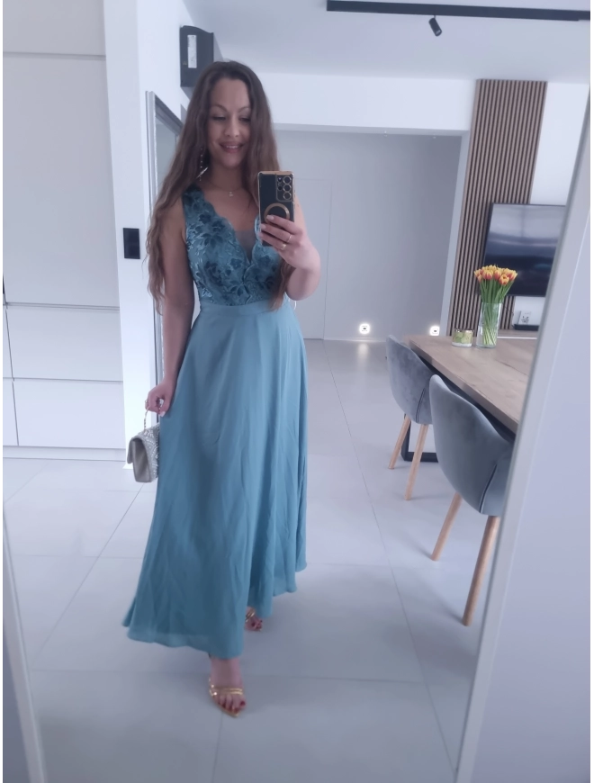 Sukienka CHARLOTTA MAXI szmaragdowa koronka wieczorowa