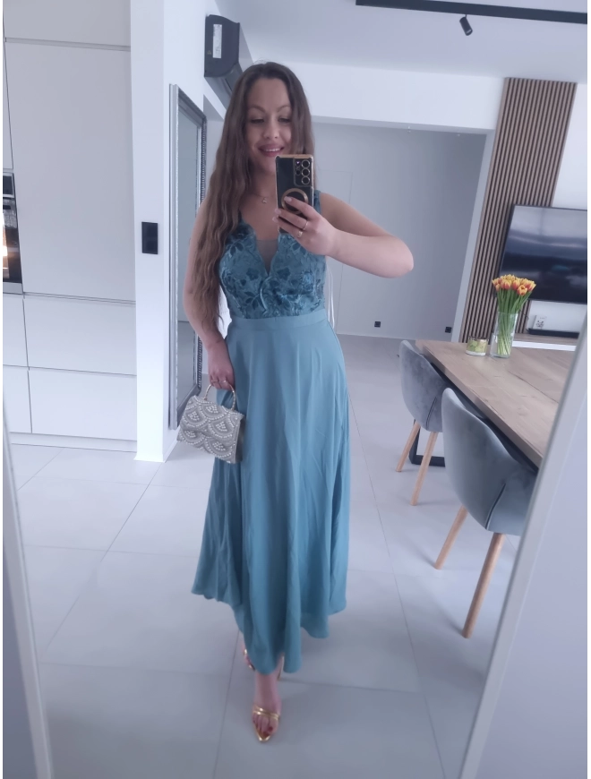 Sukienka CHARLOTTA MAXI szmaragdowa koronka wieczorowa