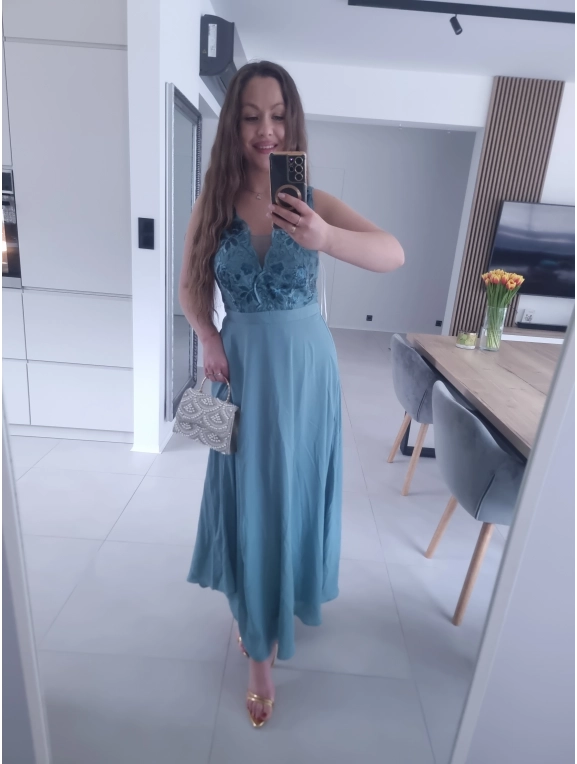 Sukienka CHARLOTTA MAXI szmaragdowa koronka wieczorowa