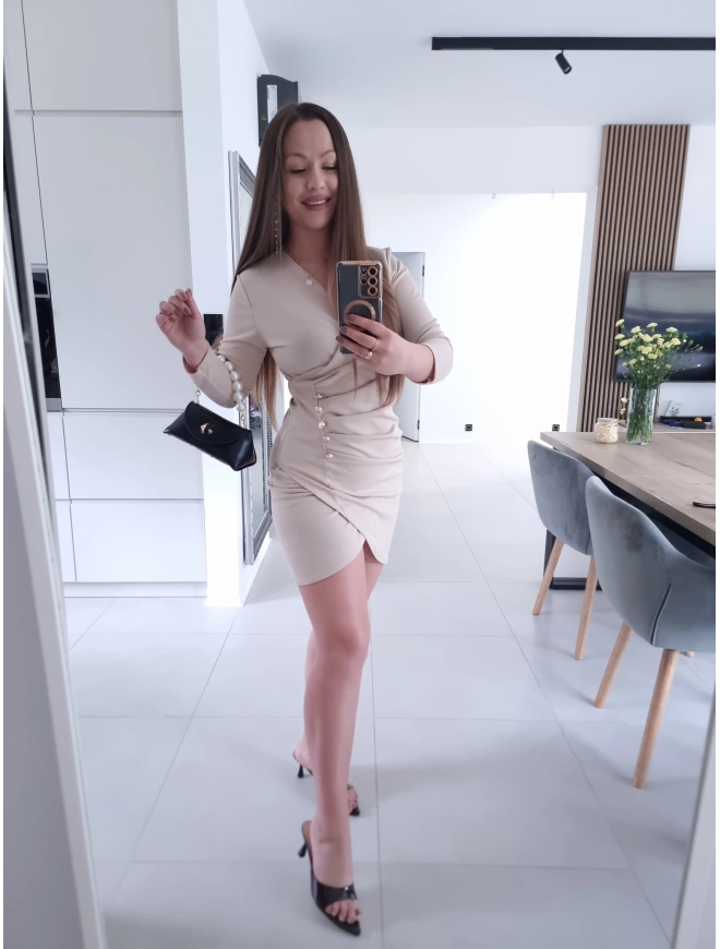 Sukienka DORISS beż S M koktajlowa mini