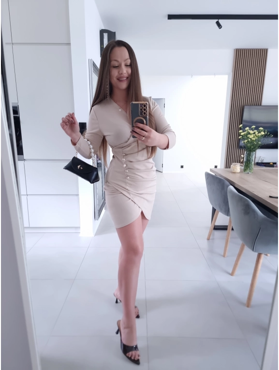 Sukienka DORISS beż S M koktajlowa mini