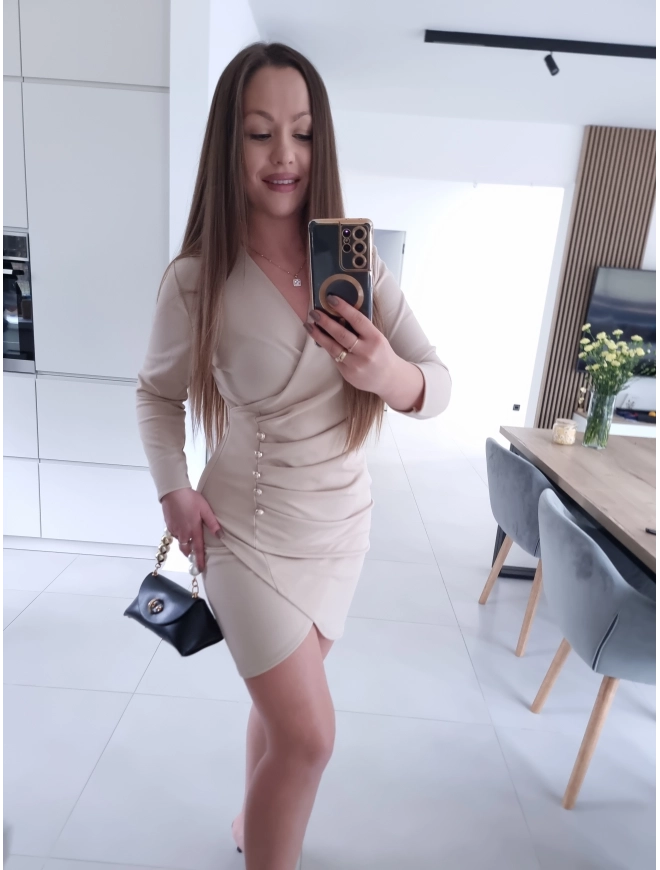 Sukienka DORISS beż S M koktajlowa mini