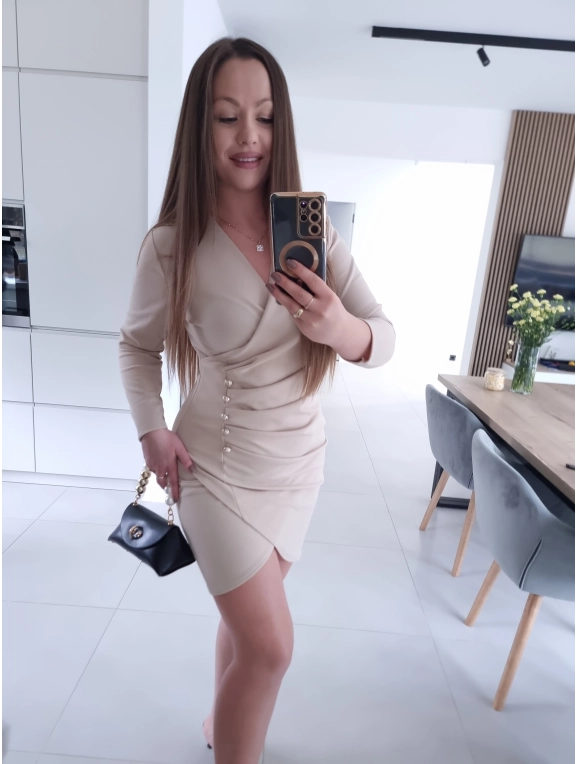 Sukienka DORISS beż S M koktajlowa mini