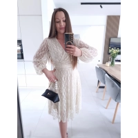 Sukienka koronkowa elegancka midi kremowa M L XL