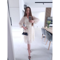 Sukienka koronkowa elegancka midi kremowa M L XL