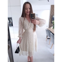 Sukienka koronkowa elegancka midi kremowa M L XL