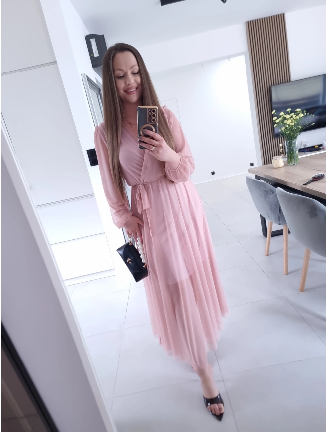 Sukienka siateczkowa SOFIA MAXI brudny róż L XL XXL