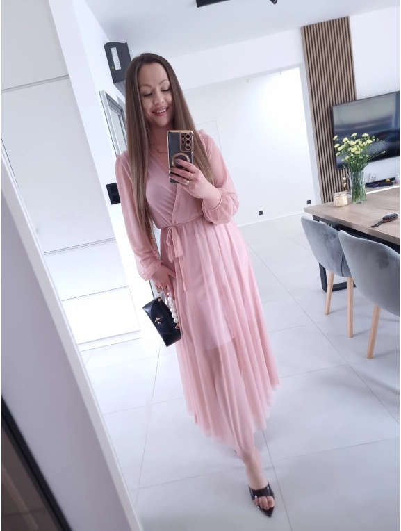 Sukienka siateczkowa SOFIA MAXI brudny róż L XL XXL