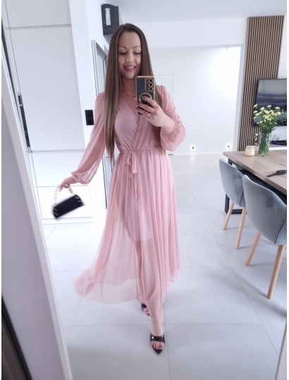 Sukienka siateczkowa SOFIA MAXI brudny róż L XL XXL