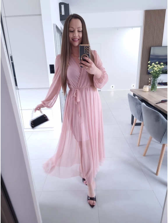 Sukienka siateczkowa SOFIA MAXI brudny róż L XL XXL