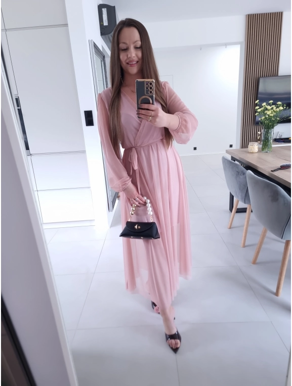 Sukienka siateczkowa SOFIA MAXI brudny róż L XL XXL