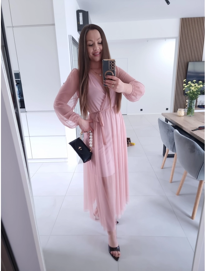 Sukienka siateczkowa SOFIA MAXI brudny róż L XL XXL