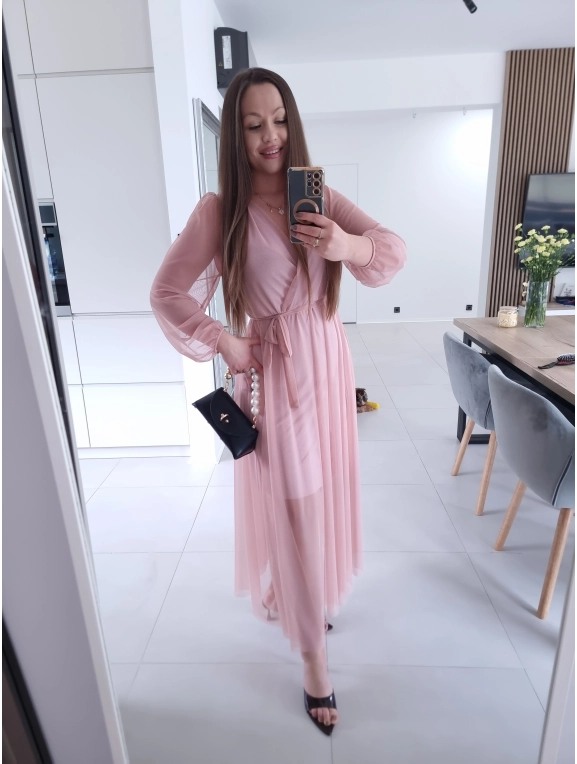 Sukienka siateczkowa SOFIA MAXI brudny róż L XL XXL