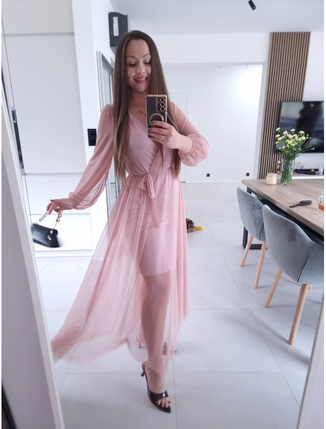 Sukienka siateczkowa SOFIA MAXI brudny róż L XL XXL