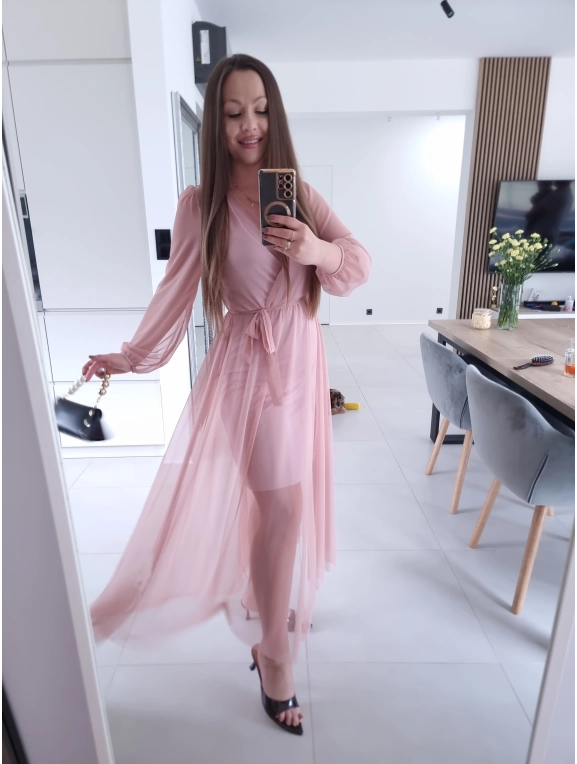 Sukienka siateczkowa SOFIA MAXI brudny róż L XL XXL