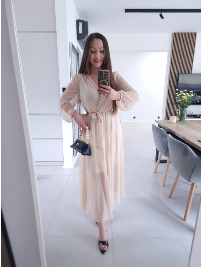 Sukienka siateczkowa SOFIA MAXI beżowa L XL XXL