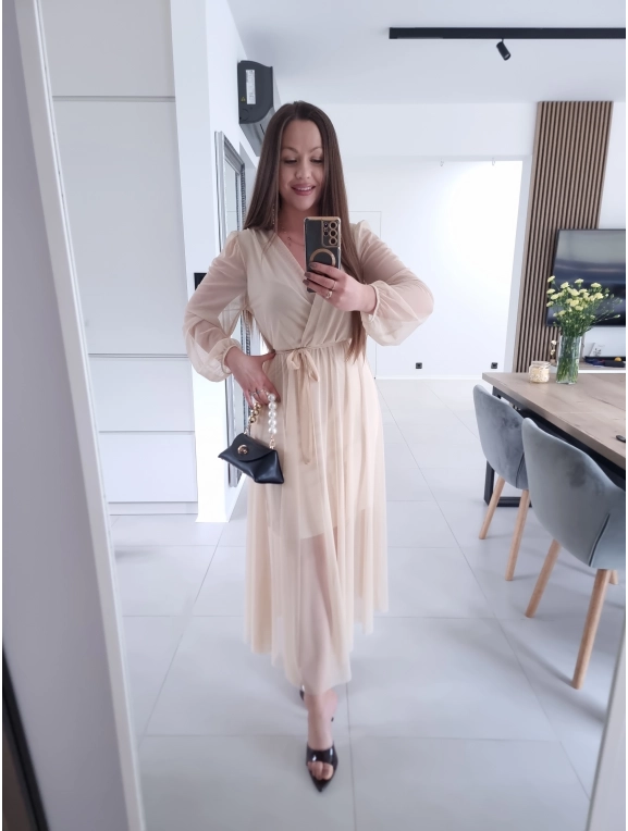 Sukienka siateczkowa SOFIA MAXI beżowa L XL XXL