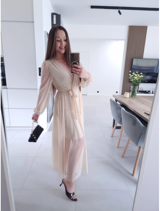 Sukienka siateczkowa SOFIA MAXI beżowa L XL XXL