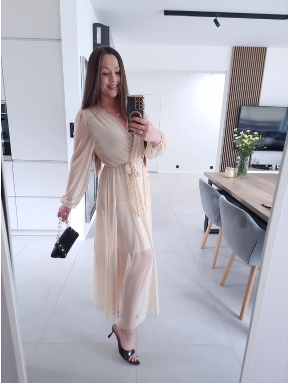 Sukienka siateczkowa SOFIA MAXI beżowa L XL XXL