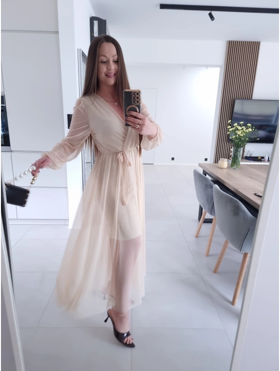 Sukienka siateczkowa SOFIA MAXI beżowa L XL XXL