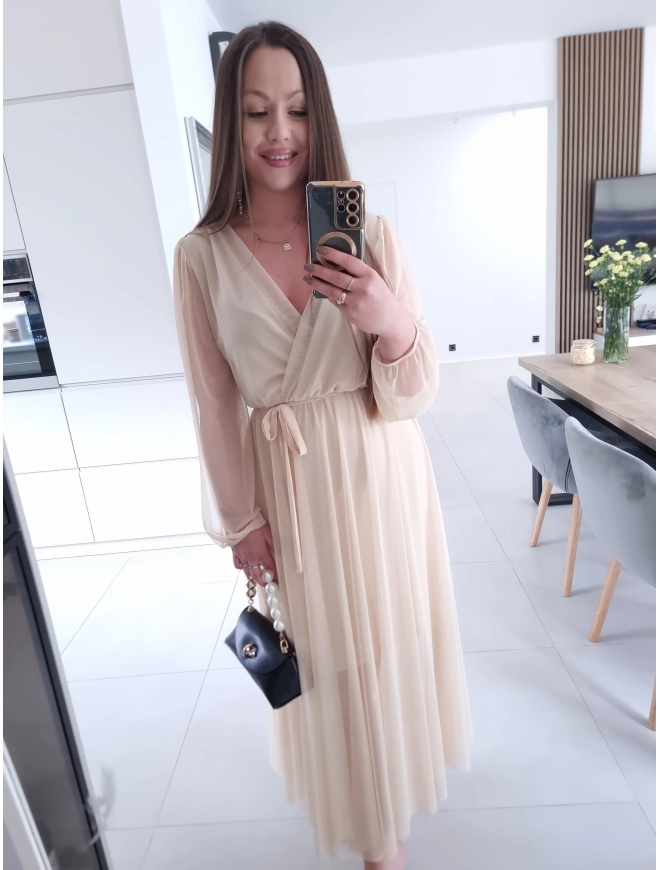 Sukienka siateczkowa SOFIA MAXI beżowa L XL XXL