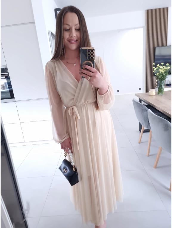 Sukienka siateczkowa SOFIA MAXI beżowa L XL XXL