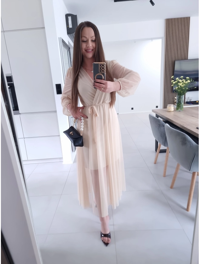 Sukienka siateczkowa SOFIA MAXI beżowa L XL XXL