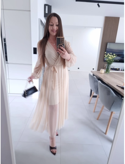 Sukienka siateczkowa SOFIA MAXI beżowa L XL XXL