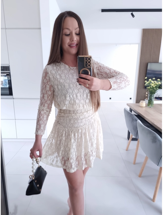 Sukienka koronkowa KORNELIA kremowa mini