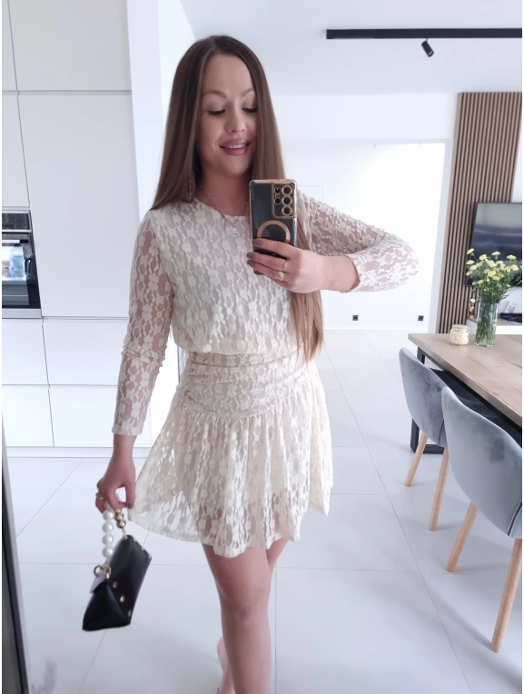 Sukienka koronkowa KORNELIA kremowa mini