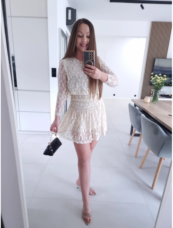 Sukienka koronkowa KORNELIA kremowa mini