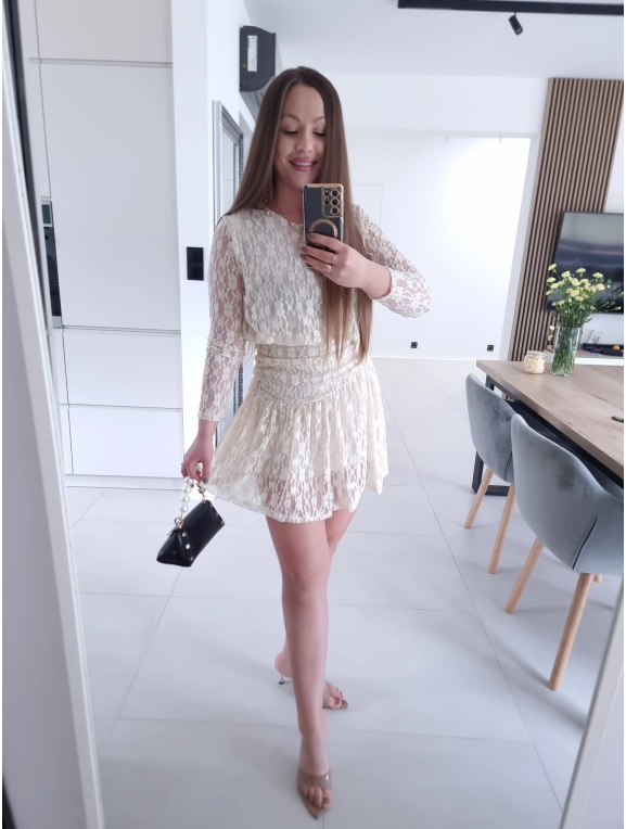 Sukienka koronkowa KORNELIA kremowa mini
