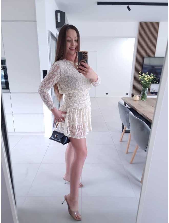 Sukienka koronkowa KORNELIA kremowa mini