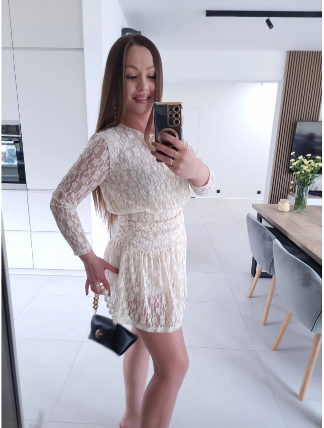 Sukienka koronkowa KORNELIA kremowa mini