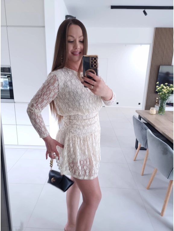 Sukienka koronkowa KORNELIA kremowa mini