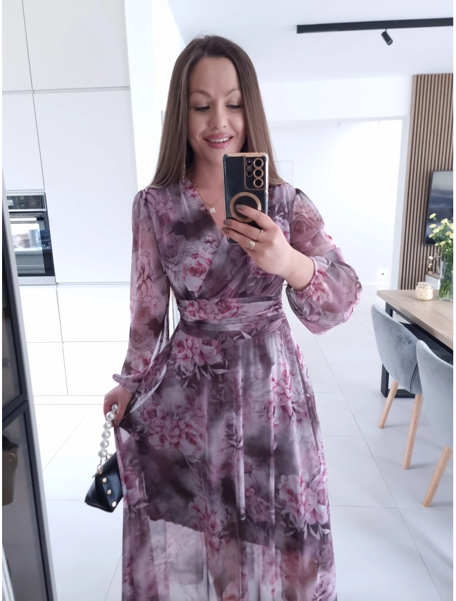 Sukienka OLENA MAXI taliowana siateczkowa S M L XL