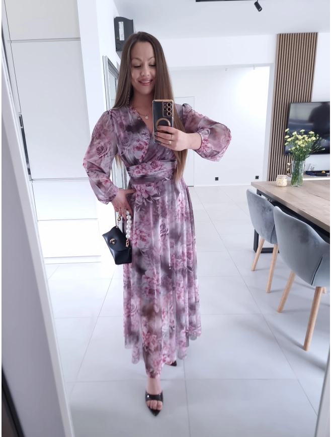 Sukienka OLENA MAXI taliowana siateczkowa S M L XL