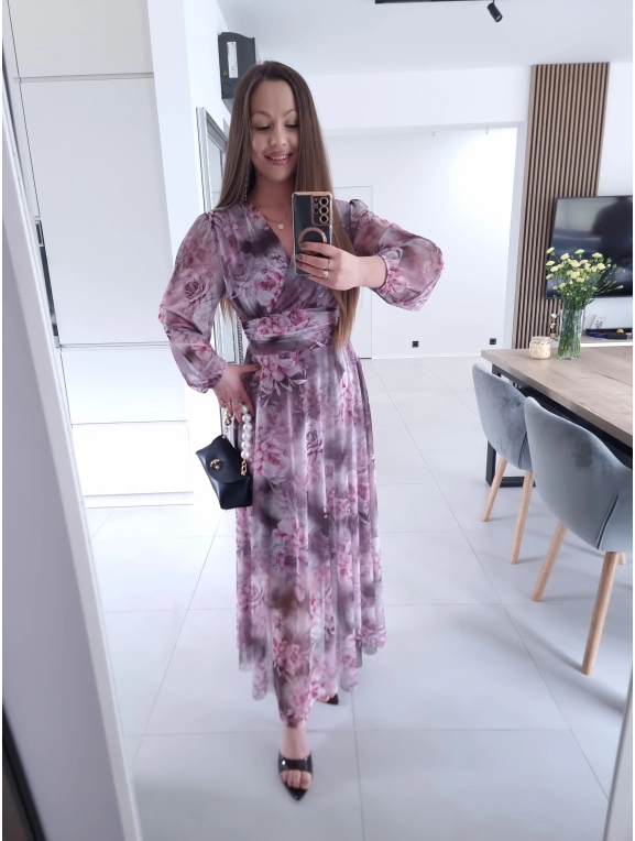 Sukienka OLENA MAXI taliowana siateczkowa S M L XL