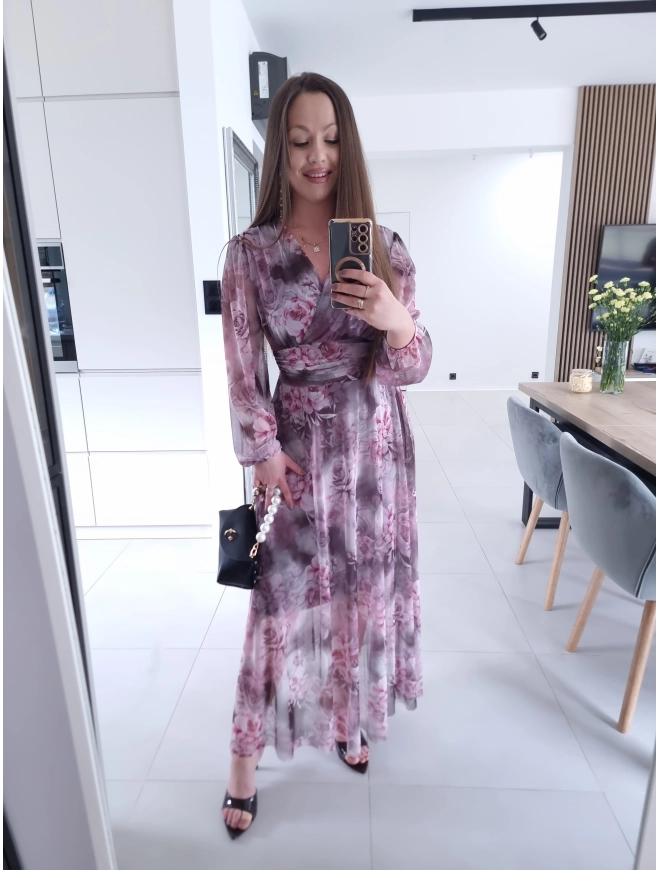 Sukienka OLENA MAXI taliowana siateczkowa S M L XL