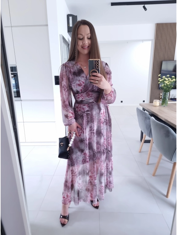 Sukienka OLENA MAXI taliowana siateczkowa S M L XL