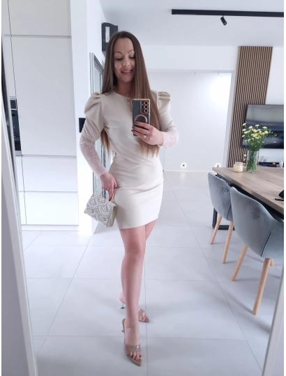 Sukienka IVONE koronka trapezowa S M L beż