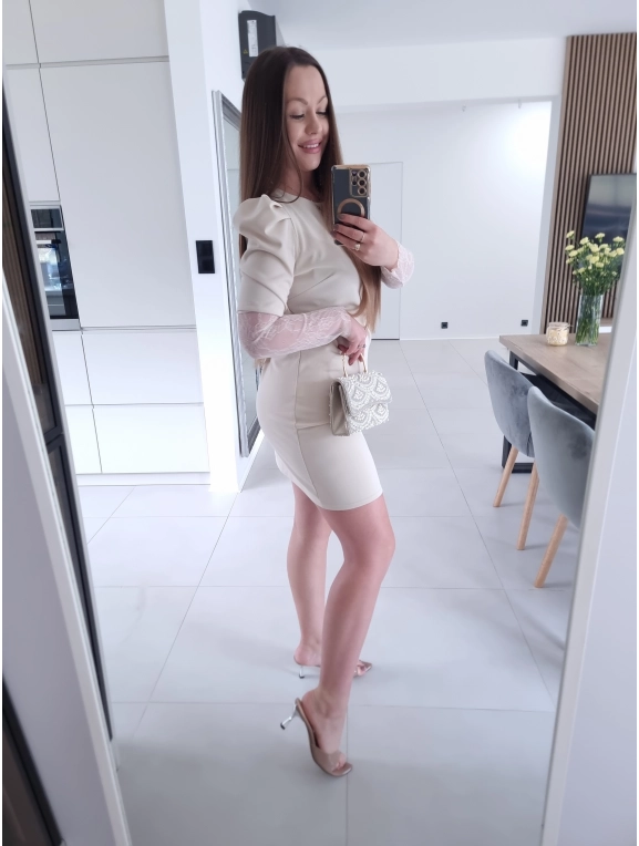 Sukienka IVONE koronka trapezowa S M L beż